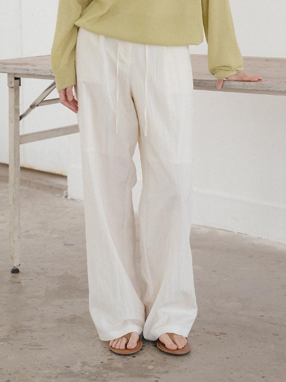 Tillidie Korean Cream Wide-Leg Linen Pants